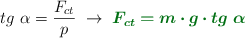 tg\ \alpha = \frac{F_{ct}}{p}\ \to\ \color[RGB]{2,112,20}{\bm{F_{ct}  = m\cdot g\cdot tg\ \alpha}}