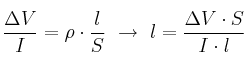 \frac{\Delta V}{I} = \rho\cdot \frac{l}{S}\ \to\ l = \frac{\Delta V\cdot S}{I\cdot l}