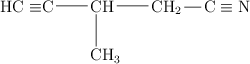 \chemfig{HC\equiv C-CH(-[6]CH_3)-CH_2-C\equiv N}