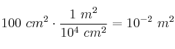 100\ cm^2\cdot \frac{1\ m^2}{10^4\ cm^2} = 10^{-2}\ m^2