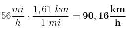 56\frac{mi}{h}\cdot \frac{1,61\ km}{1\ mi} = \bf 90,16\frac{km}{h}
