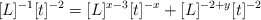 [L]^{-1}[t]^{-2} =  [L]^{x-3}[t]^{-x} + [L]^{-2+y}[t]^{-2}