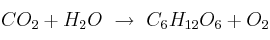 CO_2 + H_2O\ \to\ C_6H_{12}O_6 + O_2