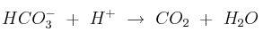 HCO_3^-\ +\ H^+\ \to\ CO_2\ +\ H_2O