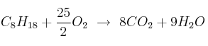C_8H_{18} + \frac{25}{2}O_2\ \to\ 8CO_2 + 9H_2O
