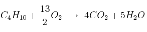 C_4H_{10} + \frac{13}{2}O_2\ \to\ 4CO_2 + 5H_2O