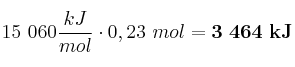 15\ 060\frac{kJ}{mol}\cdot 0,23\ mol = \bf 3\ 464\ kJ