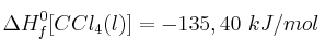 \Delta H_f^0[CCl_4(l)] = -135,40\ kJ/mol