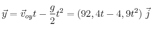 \vec y = \vec v_{oy}t - \frac{g}{2}t^2 = (92,4t - 4,9t^2)\ \vec j