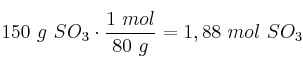 150\ g\ SO_3\cdot \frac{1\ mol}{80\ g} = 1,88\ mol\ SO_3