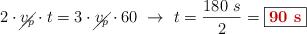2\cdot \cancel{v_p}\cdot t = 3\cdot \cancel{v_p}\cdot 60\ \to\ t = \frac{180\ s}{2} = \fbox{\color[RGB]{192,0,0}{\bf 90\ s}}