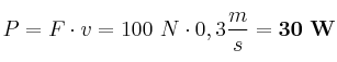 P = F\cdot v = 100\ N\cdot 0,3\frac{m}{s} = \bf 30\ W