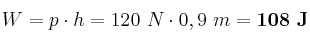 W = p\cdot h = 120\ N\cdot 0,9\ m = \bf 108\ J