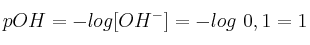 pOH = -log[OH^-] = -log\ 0,1 = 1