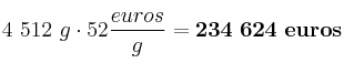 4\ 512\ g\cdot 52\frac{euros}{g} = \bf 234\ 624\ euros