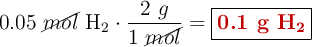 0.05\ \cancel{mol}\ \ce{H2}\cdot \frac{2\ g}{1\ \cancel{mol}} = \fbox{\color[RGB]{192,0,0}{\bf 0.1\ g\ \ce{H_2}}}