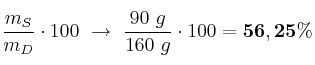 \frac{m_S}{m_D}\cdot 100\ \to\ \frac{90\ g}{160\ g}\cdot 100= \bf 56,25\%