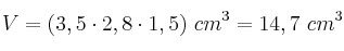 V = (3,5\cdot 2,8\cdot 1,5)\ cm^3 = 14,7\ cm^3