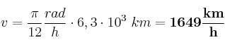 v = \frac{\pi}{12}\frac{rad}{h}\cdot 6,3\cdot 10^3\ km = \bf 1649\frac{km}{h}