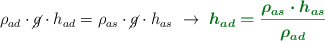 \rho_{ad}\cdot \cancel{g}\cdot h_{ad} = \rho_{as}\cdot \cancel{g}\cdot h_{as}\ \to\ \color[RGB]{2,112,20}{\bm{h_{ad} = \frac{\rho_{as}\cdot h_{as}}{\rho_{ad}}}