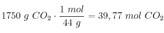 1750\ g\ CO_2\cdot \frac{1\ mol}{44\ g} = 39,77\ mol\ CO_2