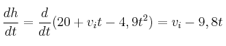 \frac{dh}{dt} = \frac{d}{dt} (20 + v_it - 4,9t^2) = v_i - 9,8t