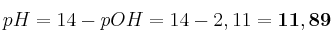 pH = 14 - pOH = 14 - 2,11 = \bf 11,89