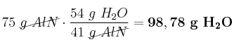 75\ \cancel{g\ AlN}\cdot \frac{54\ g\ H_2O}{41\ \cancel{g\ AlN}} = \bf 98,78\ g\ H_2O
