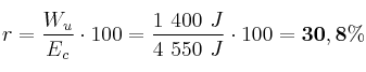 r = \frac{W_u}{E_c}\cdot 100 = \frac{1\ 400\ J}{4\ 550\ J}\cdot 100 = \bf 30,8\%