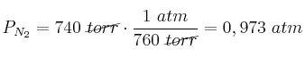 P_{N_2} = 740\ \cancel{torr}\cdot \frac{1\ atm}{760\ \cancel{torr}} = 0,973\ atm