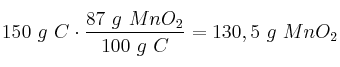 150\ g\ C\cdot \frac{87\ g\ MnO_2}{100\ g\ C} = 130,5\ g\ MnO_2