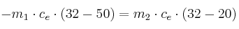 - m_1\cdot c_e\cdot (32 - 50) = m_2\cdot c_e\cdot (32 - 20)