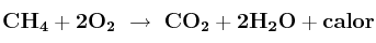 \bf CH_4 + 2O_2\ \to\ CO_2 + 2H_2O + calor