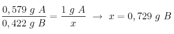 \frac{0,579\ g\ A}{0,422\ g\ B} = \frac{1\ g\ A}{x}\ \to\ x = 0,729\ g\ B