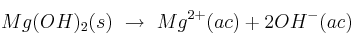 Mg(OH)_2(s)\ \to\ Mg^{2+}(ac) + 2OH^-(ac)