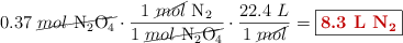 0.37\ \cancel{mol\ \ce{N2O4}}\cdot \frac{1\ \cancel{mol}\ \ce{N2}}{1\ \cancel{mol\ \ce{N2O4}}}\cdot \frac{22.4\ L}{1\ \cancel{mol}} = \fbox{\color[RGB]{192,0,0}{\bf 8.3\ L\ \ce{N2}}}