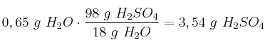 0,65\ g\ H_2O\cdot \frac{98\ g\ H_2SO_4}{18\ g\ H_2O} = 3,54\ g\ H_2SO_4