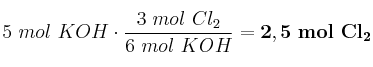 5\ mol\ KOH\cdot \frac{3\ mol\ Cl_2}{6\ mol\ KOH} = \bf 2,5\ mol\ Cl_2