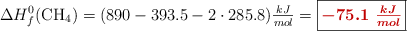 \Delta H_f^0(\ce{CH4}) = (890 - 393.5 - 2\cdot 285.8) \textstyle{kJ\over mol} = \fbox{\color[RGB]{192,0,0}{\bm{-75.1\ \frac{kJ}{mol}}}}