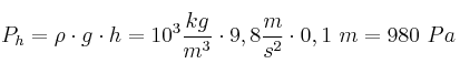 P_h = \rho\cdot g\cdot h = 10^3\frac{kg}{m^3}\cdot 9,8\frac{m}{s^2}\cdot 0,1\ m = 980\ Pa