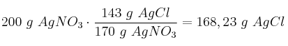 200\ g\ AgNO_3\cdot \frac{143\ g\ AgCl}{170\ g\ AgNO_3} = 168,23\ g\ AgCl