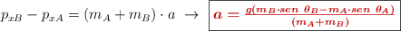 p_{xB} - p_{xA} = (m_A + m_B)\cdot a\ \to\ \fbox{\color[RGB]{192,0,0}{\bm{a = \frac{g(m_B\cdot sen\ \theta_B - m_A\cdot sen\ \theta_A)}{(m_A + m_B)}}}}