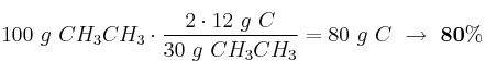 100\ g\ CH_3CH_3\cdot \frac{2\cdot 12\ g\ C}{30\ g\ CH_3CH_3} = 80\ g\ C\ \to\ \bf 80\%