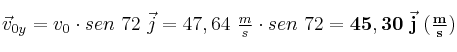 \vec v_{0y} = v_0\cdot sen\ 72\ \vec j = 47,64\ \textstyle{m\over s}\cdot sen\ 72 = \bf 45,30\ \vec j\ (\textstyle{m\over s})