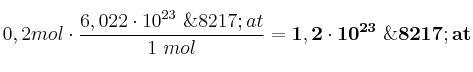 0,2mol\cdot \frac{6,022\cdot 10^{23}\ \’at}{1\ mol} = \bf 1,2\cdot 10^{23}\ \’at