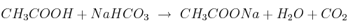 CH_3COOH + NaHCO_3\ \to\ CH_3COONa + H_2O + CO_2