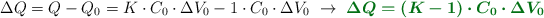 \Delta Q = Q - Q_0 = K\cdot C_0\cdot \Delta V_0 - 1\cdot C_0\cdot \Delta V_0\ \to\ \color[RGB]{2,112,20}{\bm{\Delta Q = (K - 1)\cdot C_0\cdot \Delta V_0}}