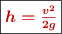 \fbox{\color[RGB]{192,0,0}{\bm{h = \frac{v^2}{2g}}}}