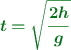 \color[RGB]{2,112,20}{\bm{t = \sqrt{\frac{2h}{g}}}}