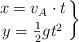 \left x = v_A\cdot t \atop y = \frac{1}{2}gt^2 \right \}
